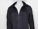 a mannequin mannequin wearing a black jacket with fringes