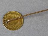 a gold coin with a small piece of metal on it