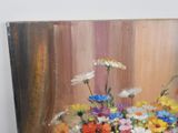 a painting of flowers in a vase on a table