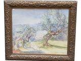 an image of a painting of a landscape with trees and a man on a horse