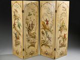three paneled screen with birds and flowers painted on it