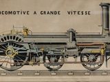 drawing of an old steam locomotive on a track with the words locomotive a grande viesse