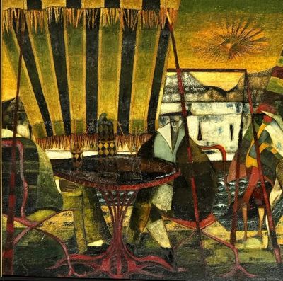an image of a painting of men playing a game of chess