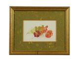 a painting of flowers in a gold frame on a white background
