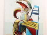 un tableau représentant un clown assis sur une chaise