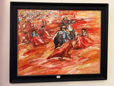 tableau représentant un homme à cheval devant une foule de personnes