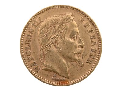 Pièce de 20 francs or Napoléon III tête laurée, 1863. Petite… - Photo 1
