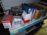 a lot of boxes on a shelf in a room