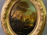 une peinture d'un paysage avec une maison au loin