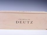 champagne deutz wooden box with black lettering on white background