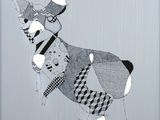 une image représentant un dessin d'un chien sur un skateboard