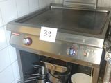 a stainless steel counter with pots and pans on it