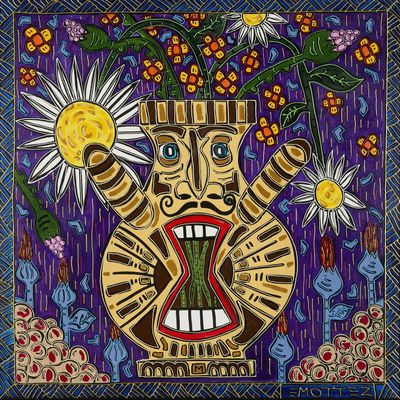 l'image d'un tableau représentant un vase contenant des fleurs