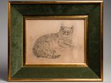 dessin d'un chat dans un cadre vert sur fond gris