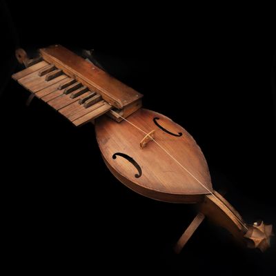 un gros plan d'un instrument de musique sur fond noir