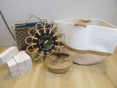 two bags and a basket on the table