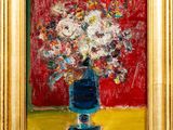 une peinture de fleurs dans un vase sur une table