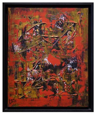 a painting of a red and yellow abstract painting