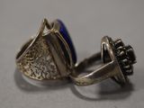pair of silver rings with lapis stone and filigree filigree