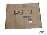 une boîte en carton sur laquelle est collée une étiquette portant l'inscription « baroni »