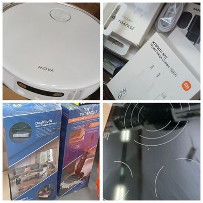 quatre photos différentes d'un Roomba et d'une boîte de télécommandes