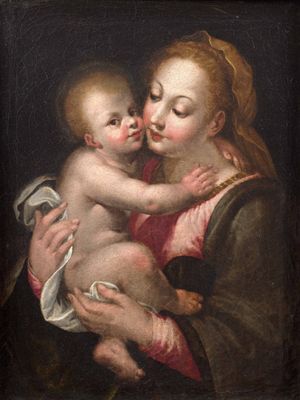 une image d'une peinture représentant une femme tenant un bébé