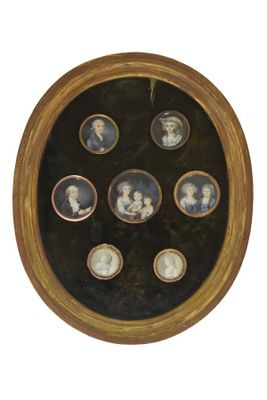 Ensemble de sept portraits miniatures dont l'un, le portait …