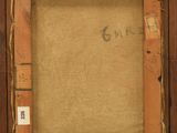 a painting of a brown frame with writing on it