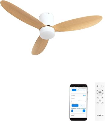 a white ceiling fan with a remote control next to a cell phone