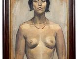 an oil painting of a nude woman with a necklace on her neck