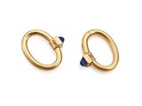 a pair of gold hoop earrings with sapphire stones
