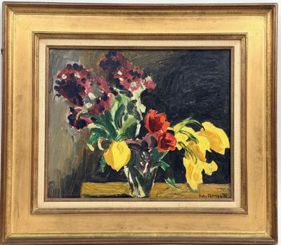 Jules FLANDRIN (1871-1947). Bouquet de tulipes et fleurs.