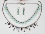 necklace and earring set with turquoise glass beads and silver chains