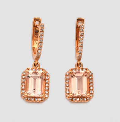 Paar elegante Morganit-Diamant-Ohrgehänge Roségold, gest. 75…