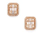 a pair of diamond and rose gold earrings