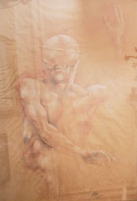 a picture of a painting on the wall of a bathroom