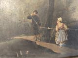 a painting of a man and a woman in a wooded setting