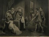 painting of a group of people in a room with a mirror
