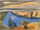 peinture représentant un tableau représentant un paysage avec des arbres et un plan d'eau