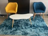 two chairs and a table on a rug in a room