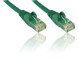 un gros plan sur une paire de câbles Ethernet verts sur fond blanc