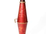 a red vase with a gold handle on a white background