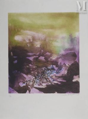 painting of a landscape with rocks and trees in the foreground