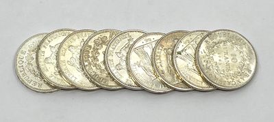 FRANCE. Ensemble de 9 monnaies en argent de 10 Francs Hercul…