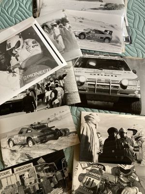 several black and white photos of old cars and people on a bed