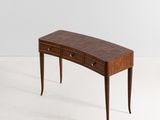 a wooden console table with two drawers and a drawer underneath it