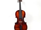 a close up of a violin on a white surface with a white background