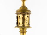 an antique brass table lamp on a white background with a white background