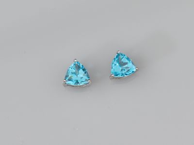 a pair of blue topaze trillion shaped earrings