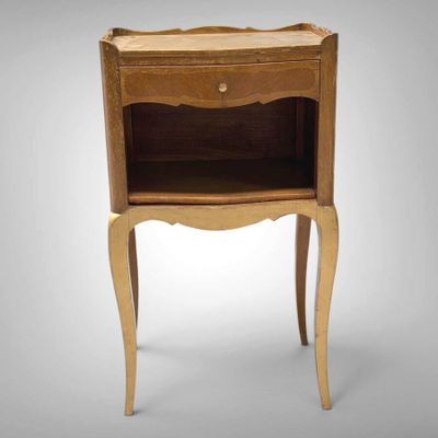 an image of a small wooden table with a drawer on top of it